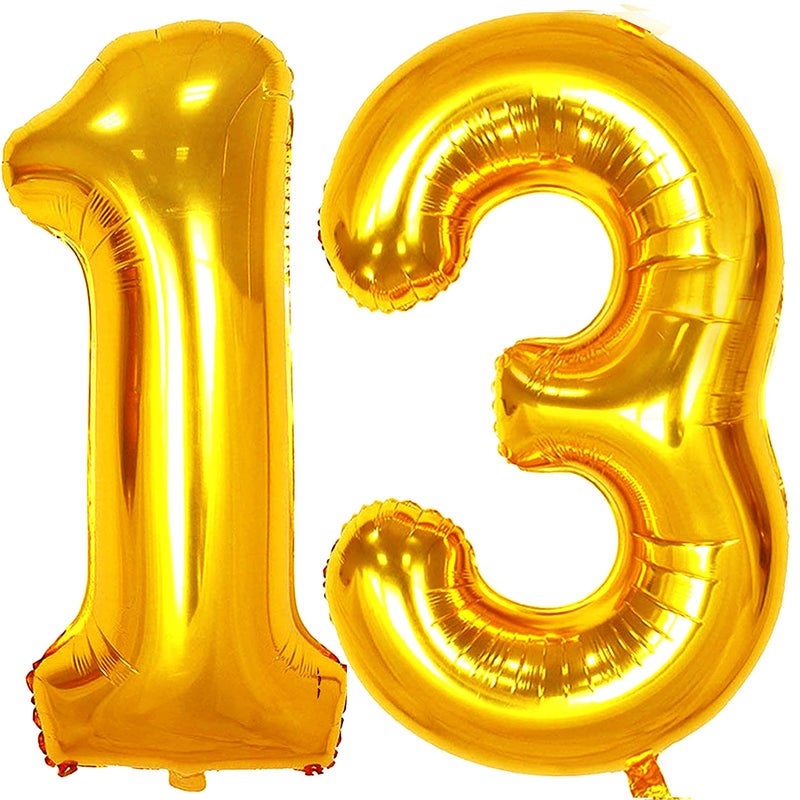 Jonhamwelbor 13 Number Balloons Gold Big Giant Jumbo Number 13 Foil Mylar Balloons for 13th Birthday Party Supplies 13 Anniversary Events Decorations - Image 1